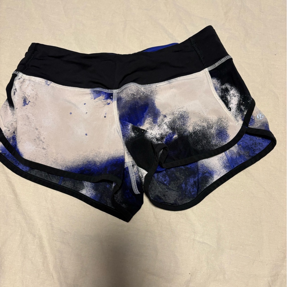 lululemon athletica Women's Black, White & Blue Athletic Shorts
